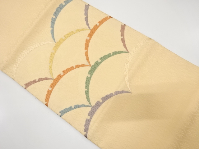 唐織　雪芝模様織り出し　開き名古屋帯（額縁仕立て）